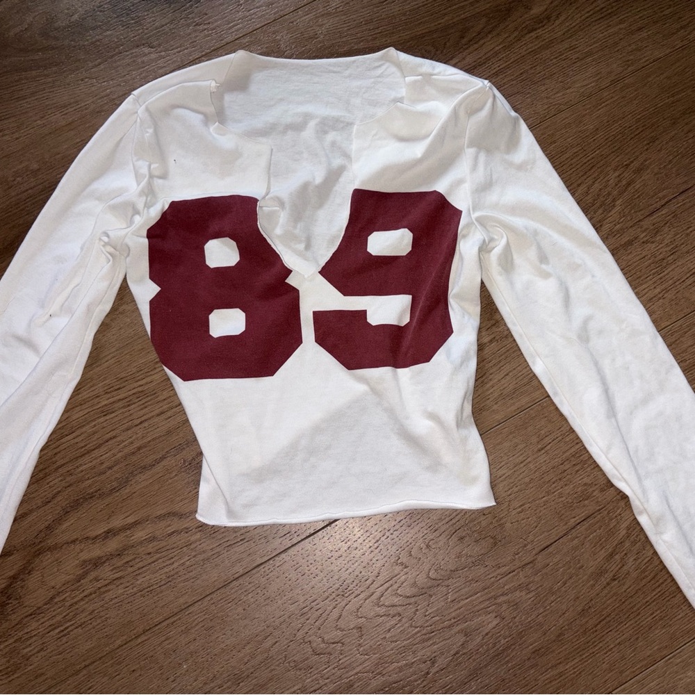 White Long Sleeve Tee with Maroon '89' Graphic